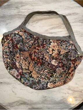 Vintage Floral and Leather Strap Hobo Multicolor Shoulder Bag Purse